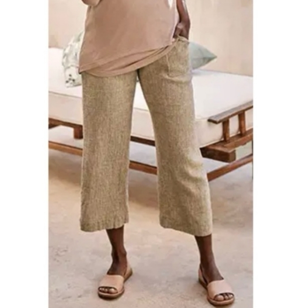 J. Jill Love Linen Women's Size 3X Wide Leg Pull On Linen Pants with Pockets Tan